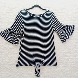 T-Shirt Black White Stripe Nautical Whimsycore Sailorcore Cruise Casual Size XL